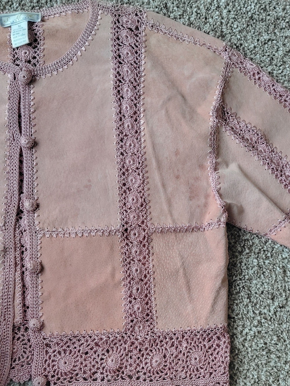 Blush Pink Crochet Trim Leather Cardigan
